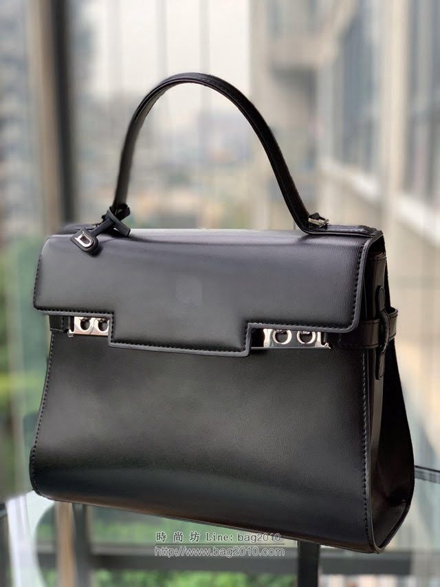 DELVAUX女包 比利時品牌 Tempete手袋 柔軟牛皮 德爾沃女手提包 中號手拎包 Delvaux單肩斜挎包 TP0028黑銀扣  fcs1226